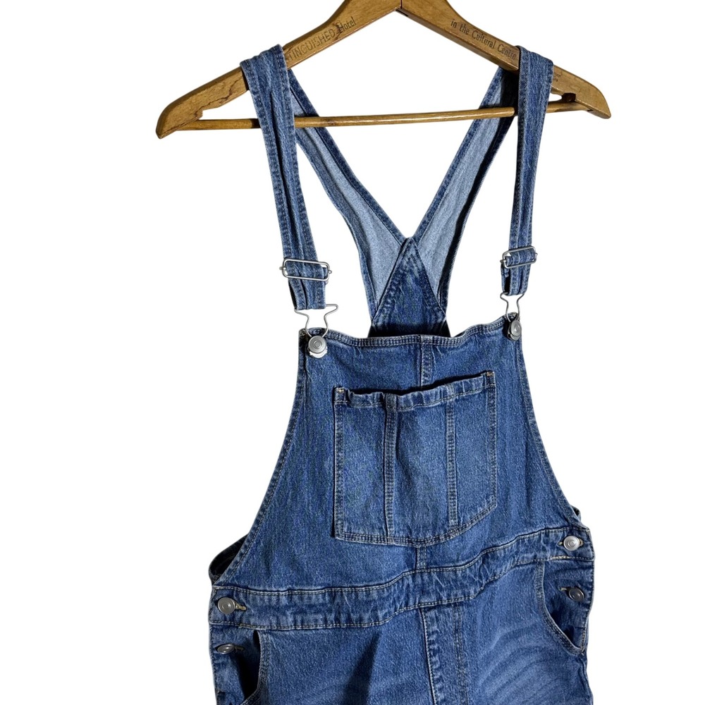 No Boundaries Womens Denim Shortalls Medium Wash Blue Raw Hem Size L 11-13 - Picture 3 of 8